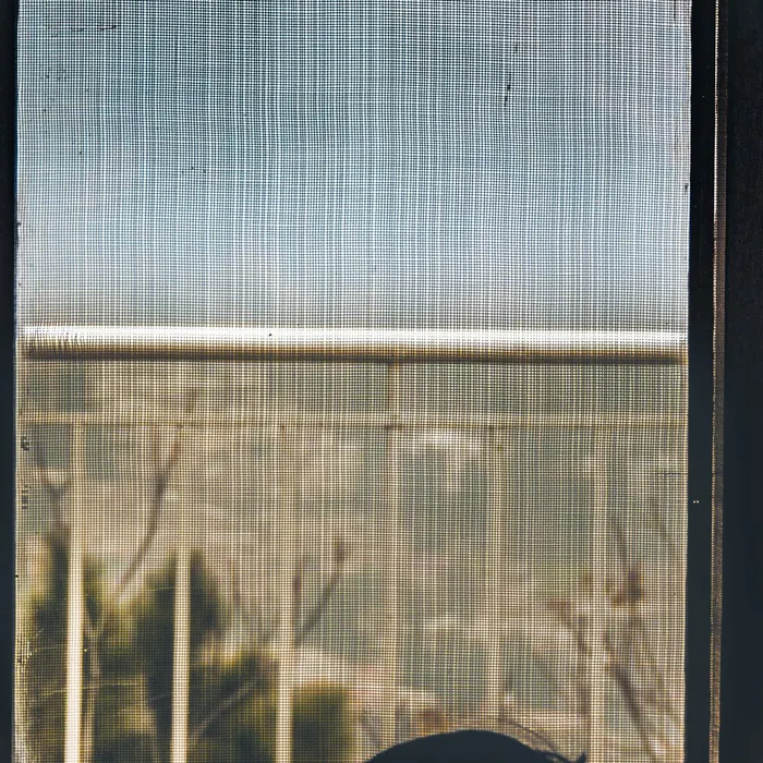 Close view of an insect mesh over a balcony rail
