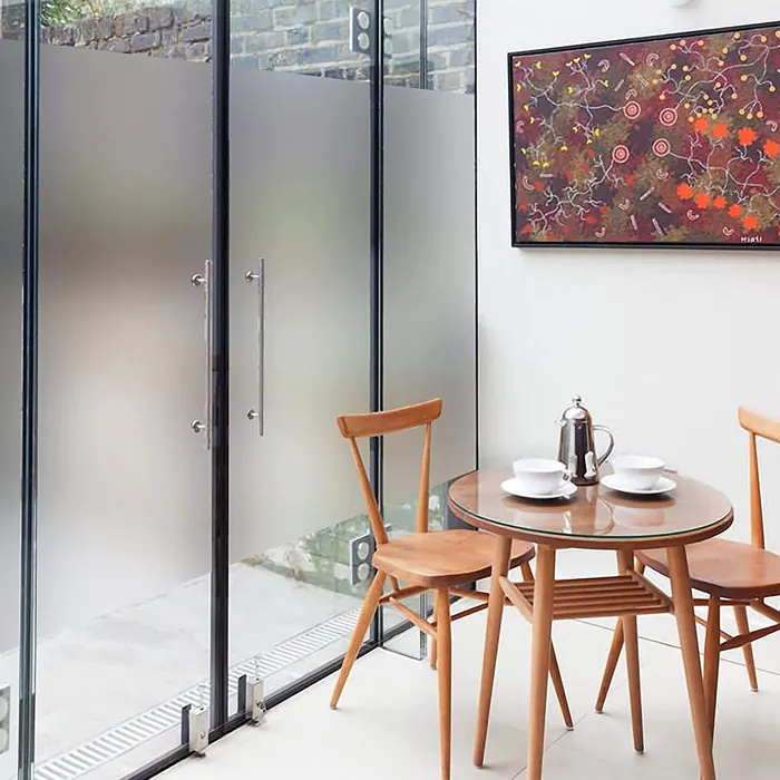 Frosted glazing screening a restaurant's dining corner