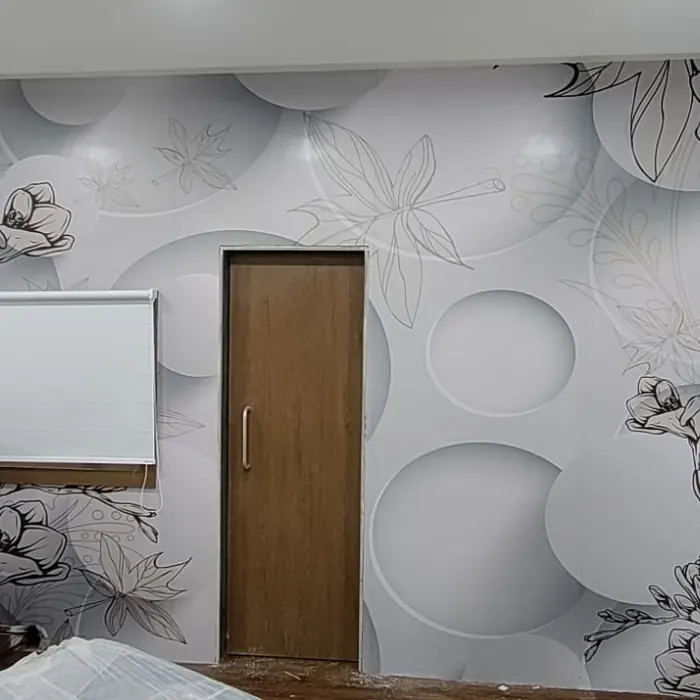 Three-dimensional circle wallpaper in an office