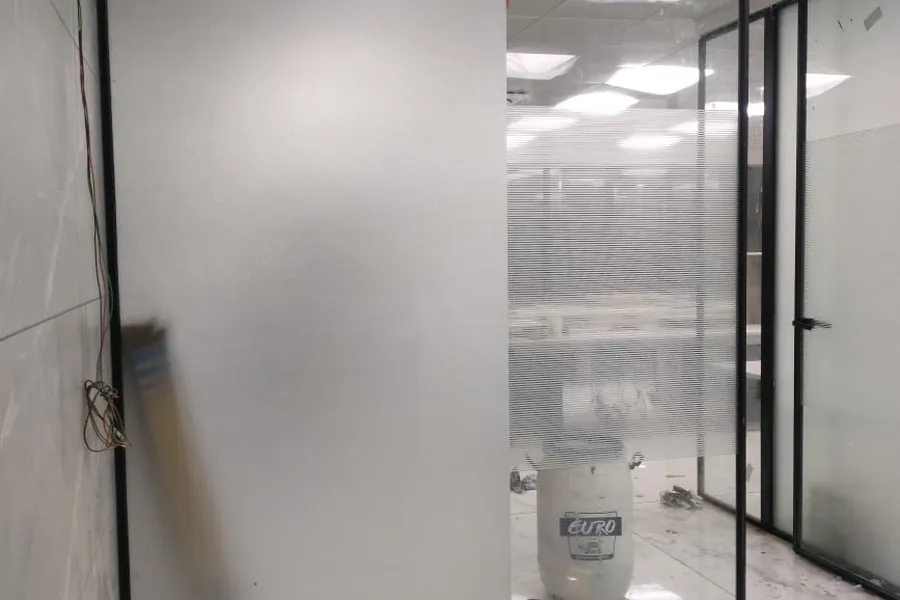 Office cabin partition frosted to full height